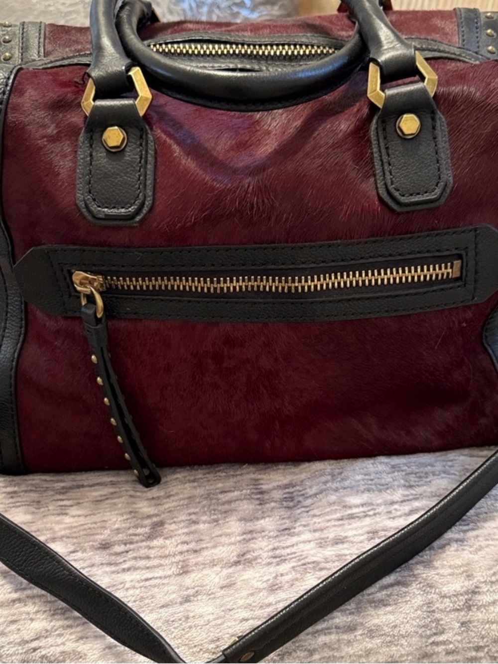 OrYany Brenda.. Structured Burgundy and Black Satchel with Gold Hardware